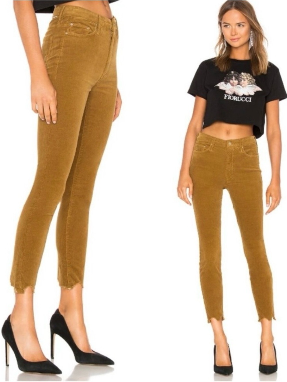 MOTHER High Waisted Looker Ankle Chew Corduroy Stretch Hopscotch Size 28 in Okra